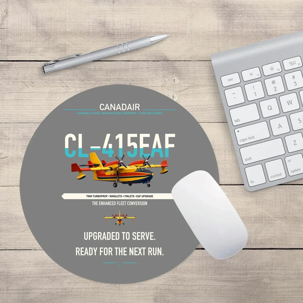 Canadair CL-415EAF design on gray round mouse pad