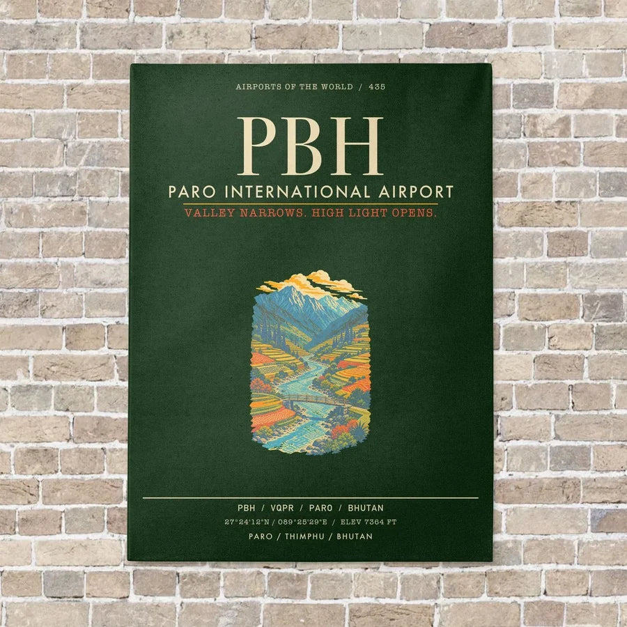 Paro International Airport PBH - Canvas Framed - Dark Green