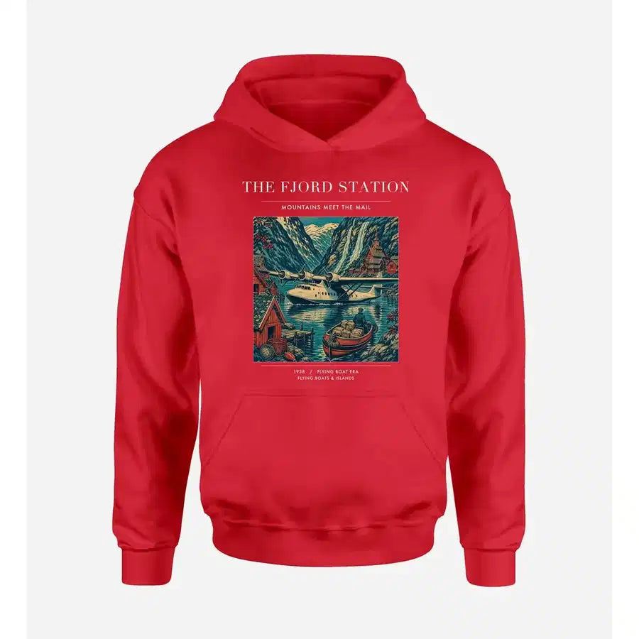 VINTAGE G4062 - The Fjord Station - Premium Hoodie design on red premium