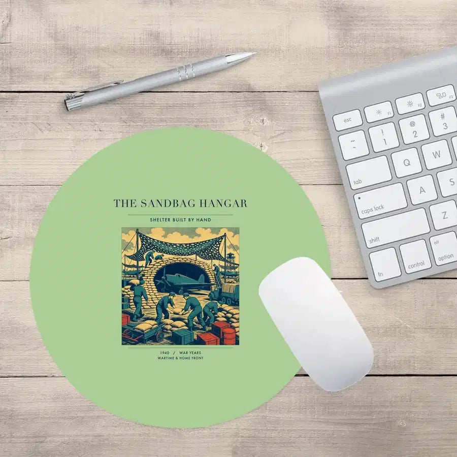 VINTAGE G4505 - The Sandbag Hangar - Designed Mouse Pads design on lightgreen round