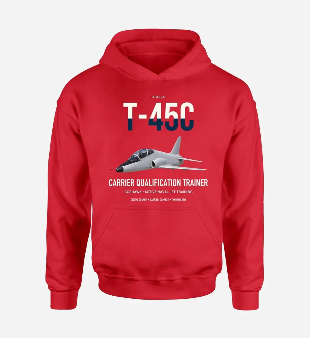 T-45C Goshawk design on red double-side hoodie, single-side print