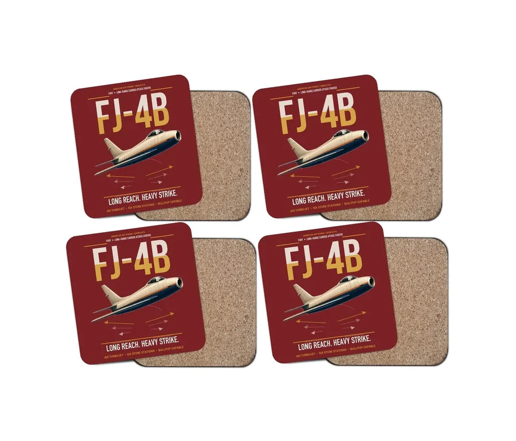 FJ-4B Fury design on dark red 4 pieces set coaster
