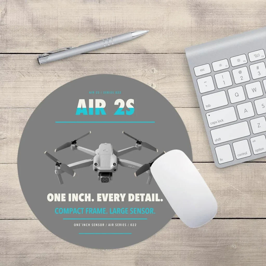 DJI Air 2S design on gray round mouse pad