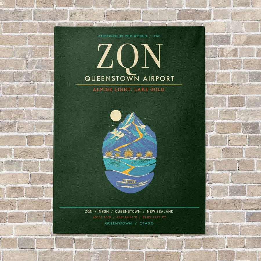 Queenstown Airport ZQN - Canvas Framed - Dark Green