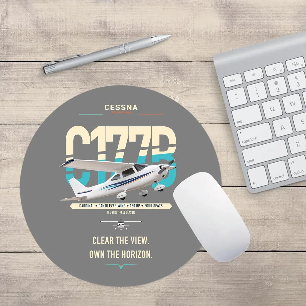 Cessna 177B Cardinal design on gray round mouse pad