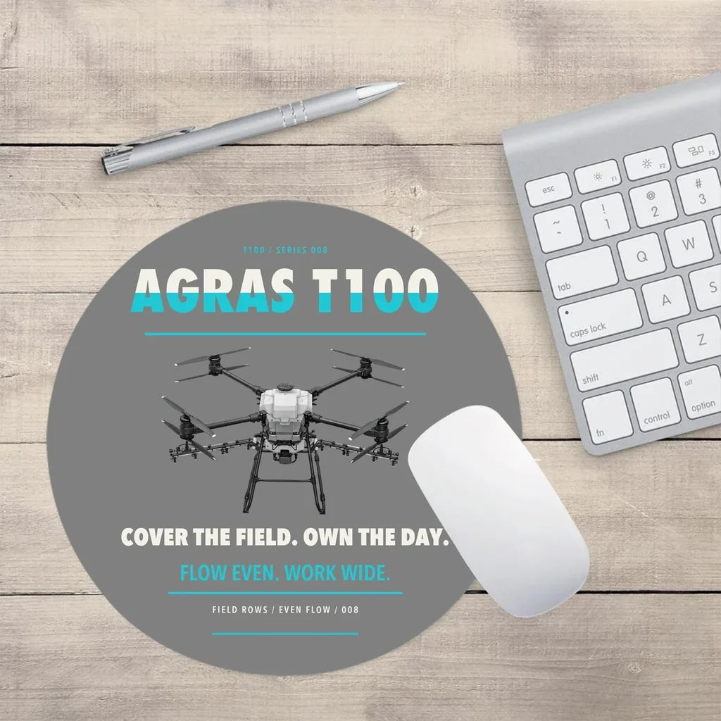 DJI Agras T100 design on gray round mouse pad