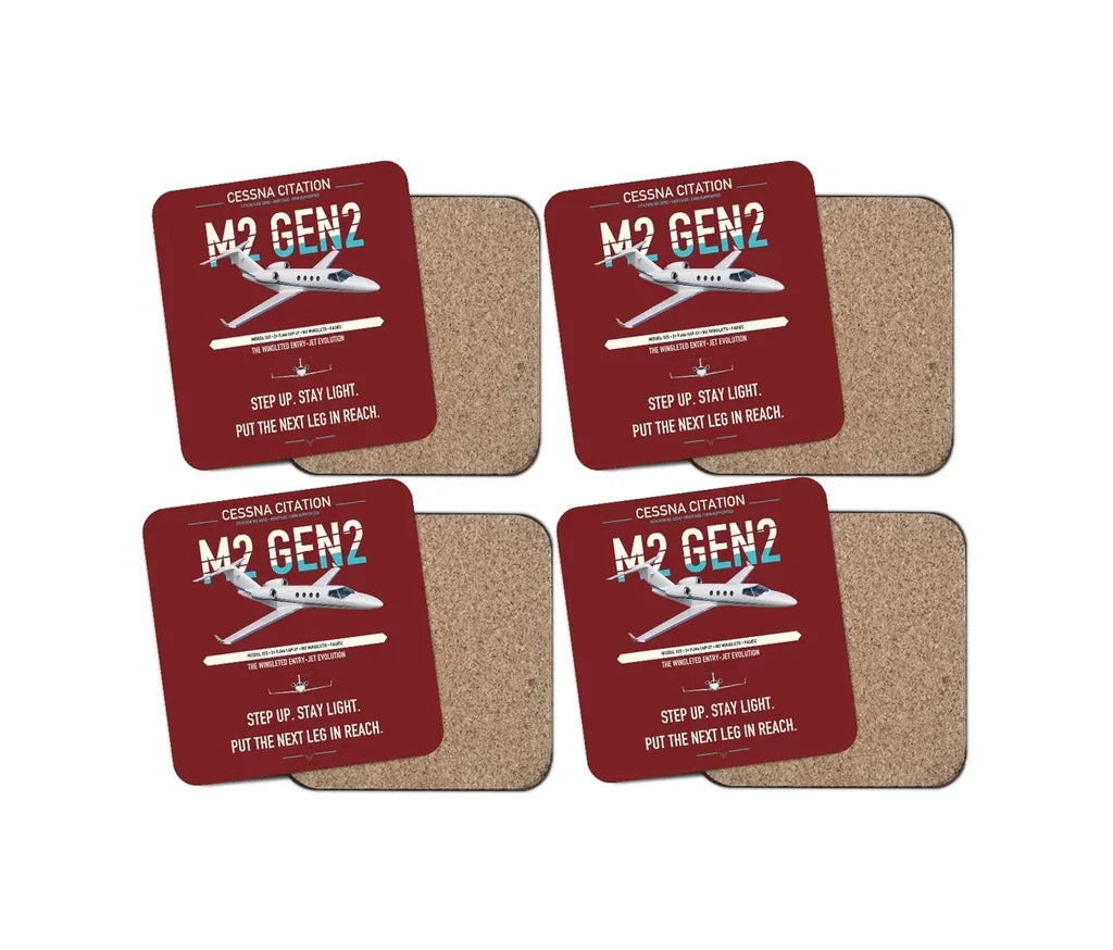 Cessna Citation M2 Gen2 design on dark red 4 pieces set coaster