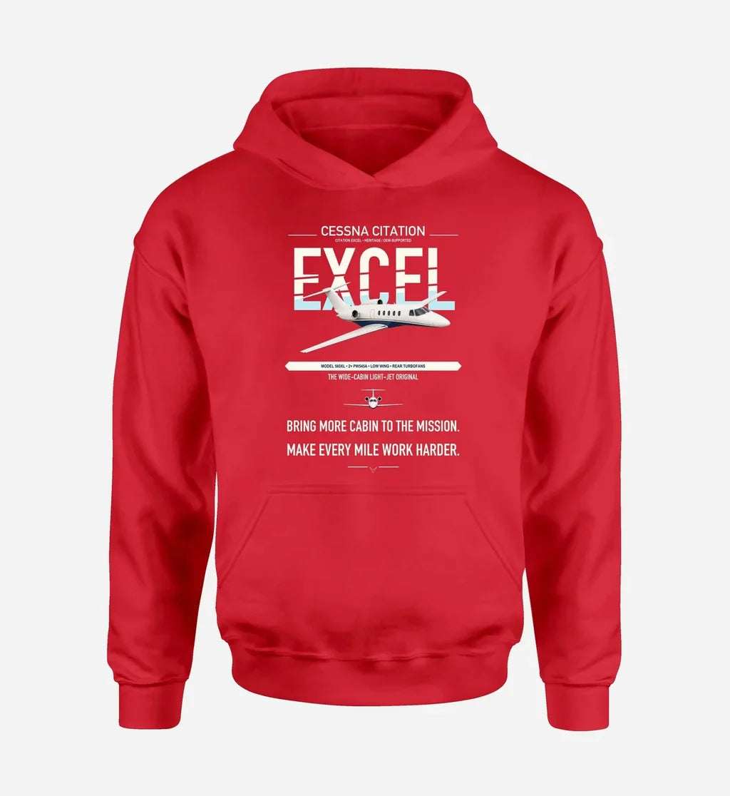 Cessna Citation Excel design on red double-side hoodie, single-side print