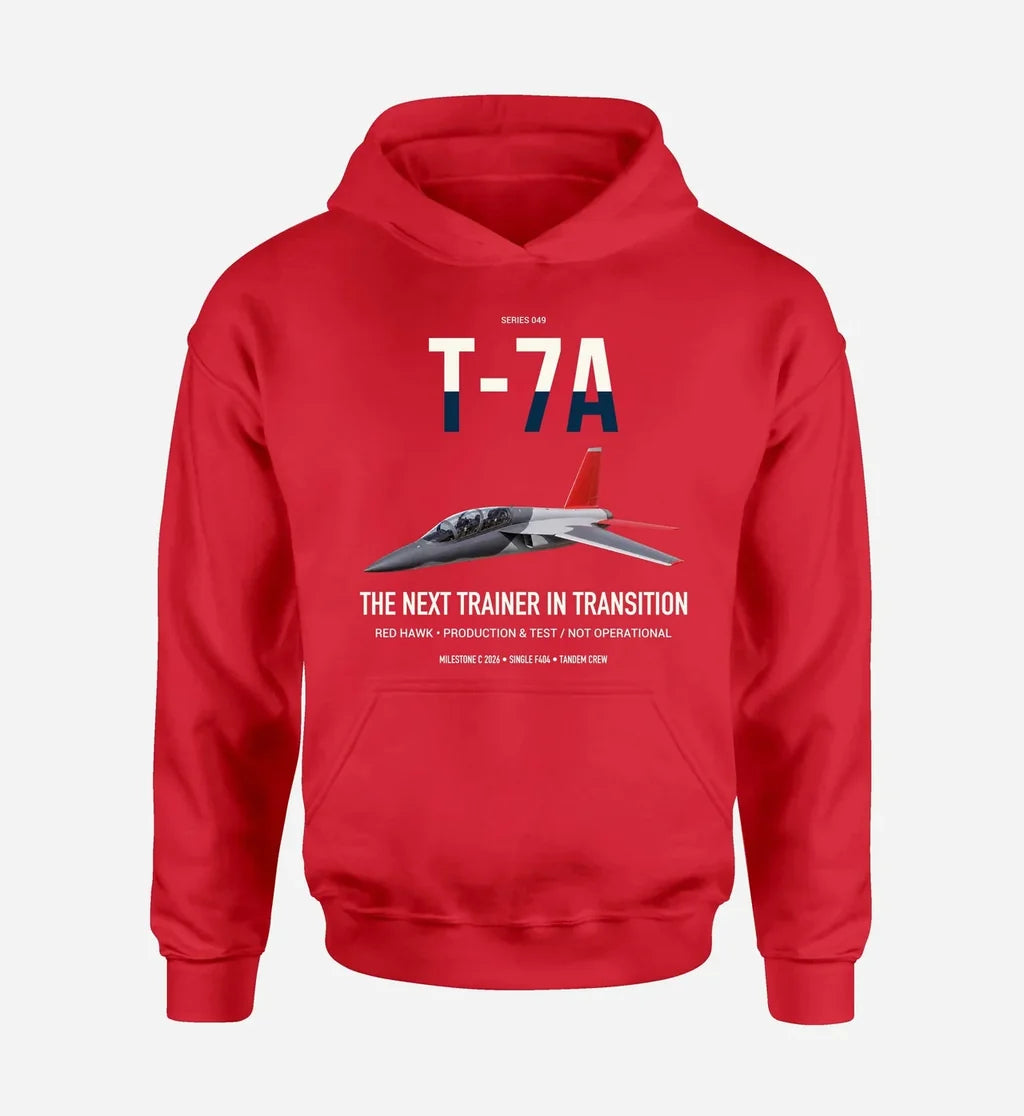 T-7A Red Hawk design on red double-side hoodie, single-side print
