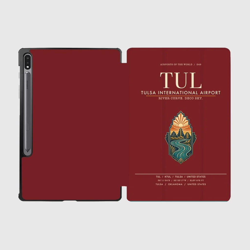 Tulsa International Airport (TUL) design on dark red samsung tablet tablet case