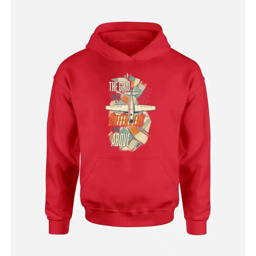 SIGNAL 645 - The Grid Looks Different From Above design on red hoodie single side