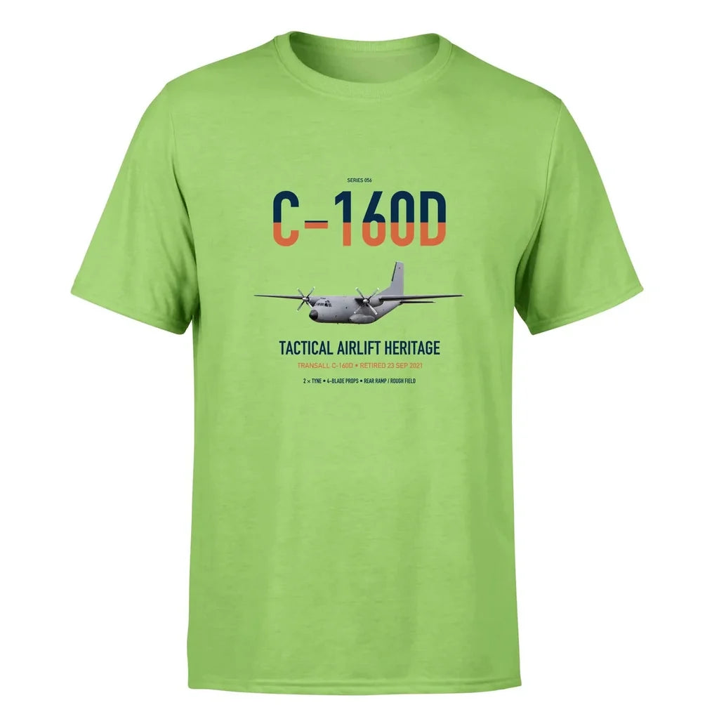 Transall C-160D design on light green double-side t-shirt, single-side print