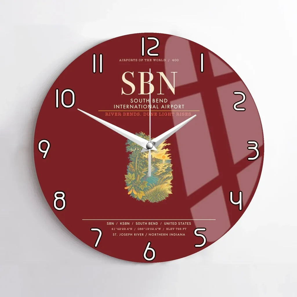 South Bend International Airport SBN Wall-Clock No-Frame - Dark Red