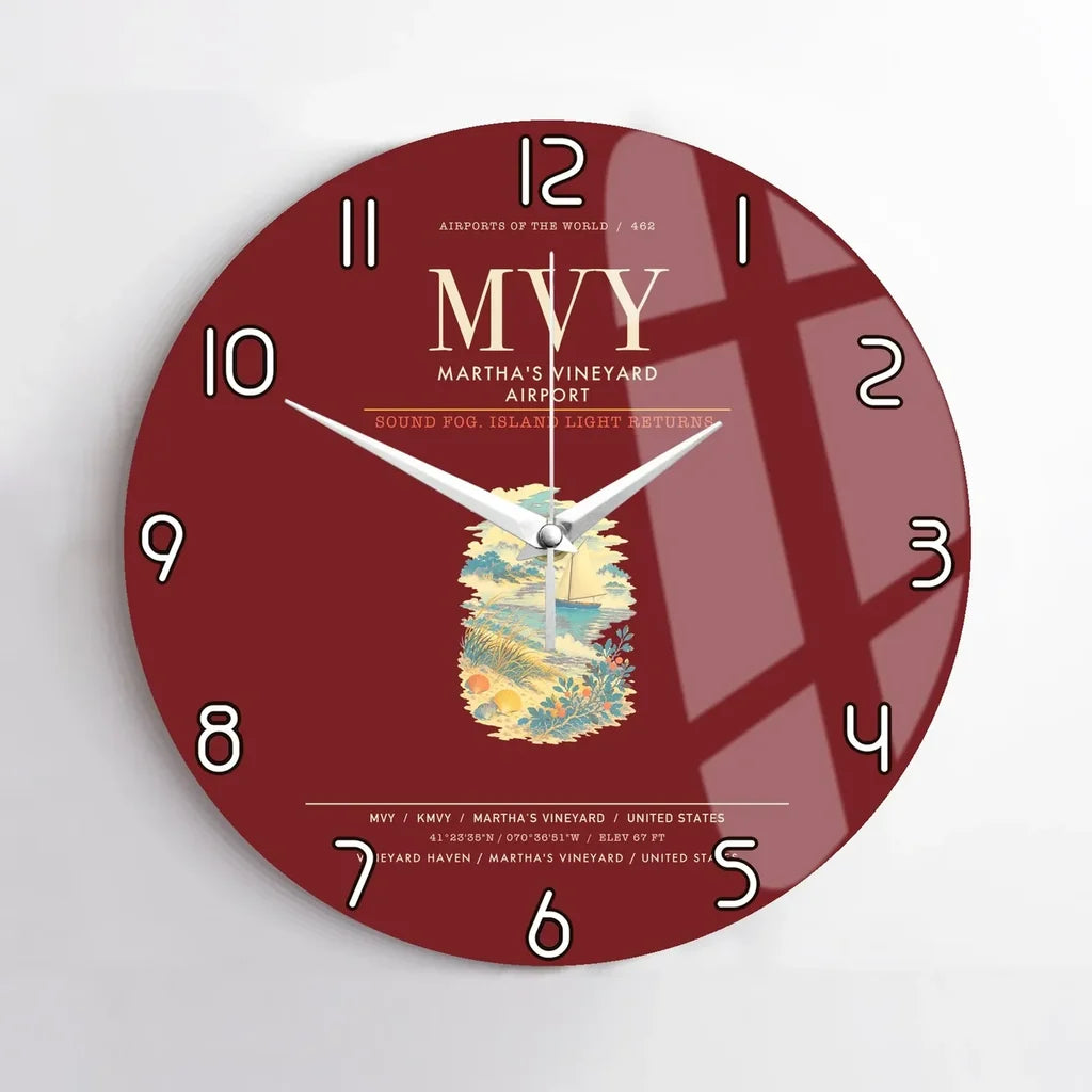 Martha's Vineyard Airport MVY Wall-Clock No-Frame - Dark Red