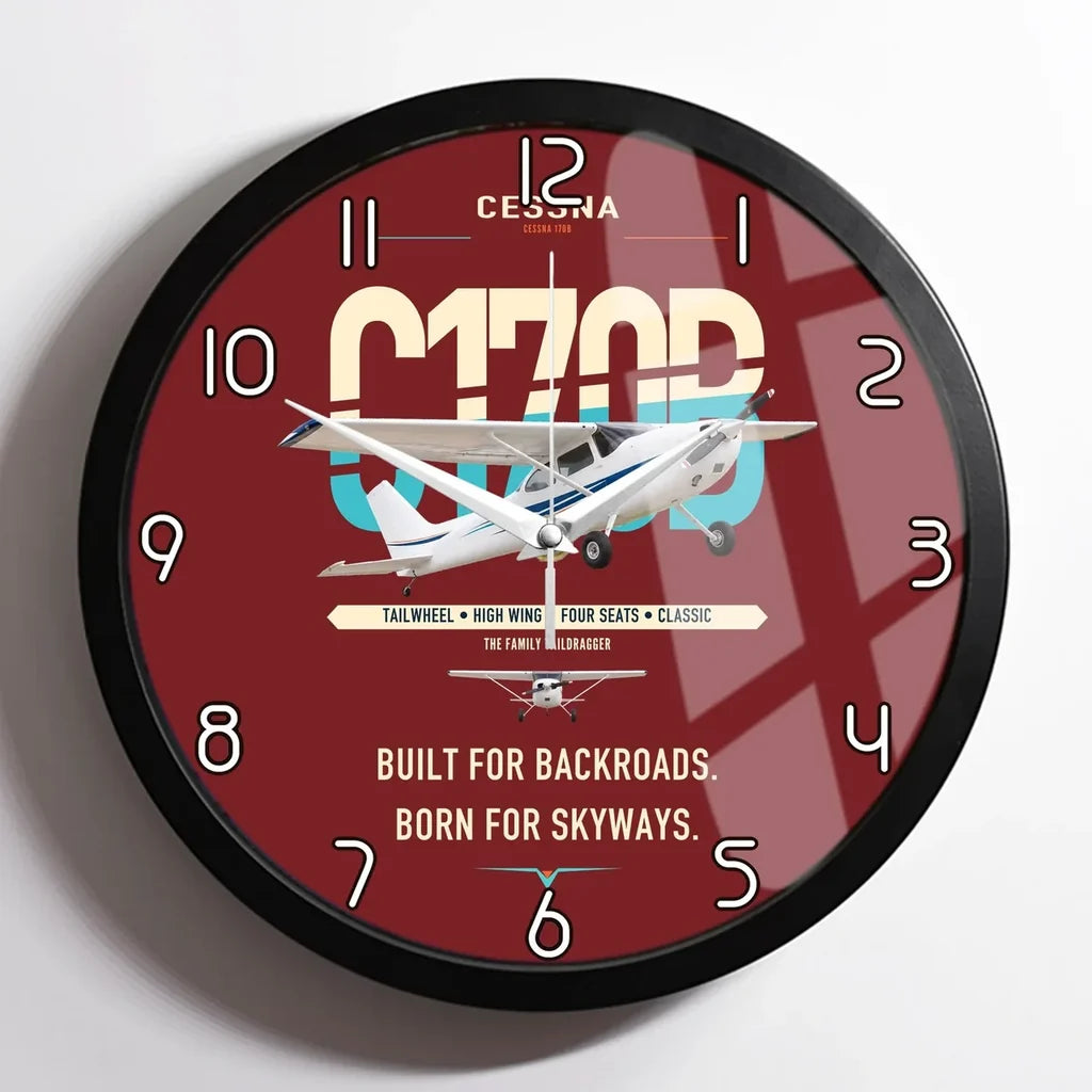 Cessna 170B design on dark red framed wall clock