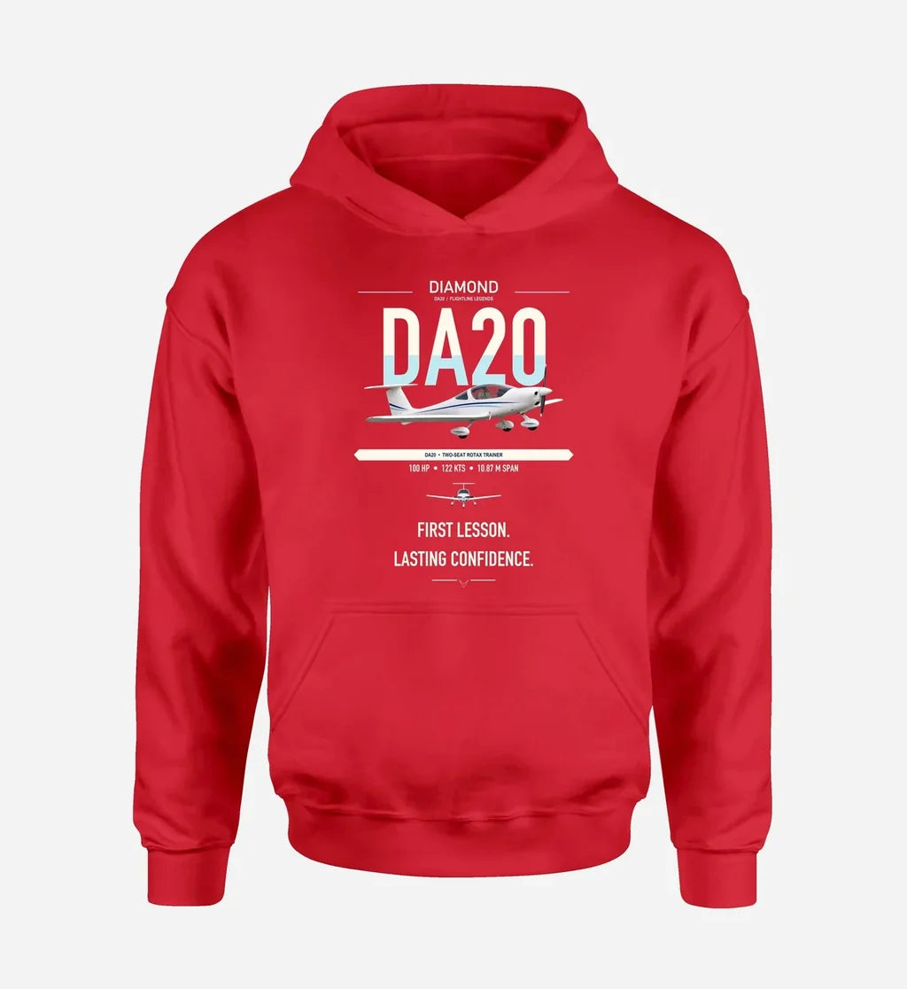 Diamond DA20 design on red double-side hoodie, single-side print