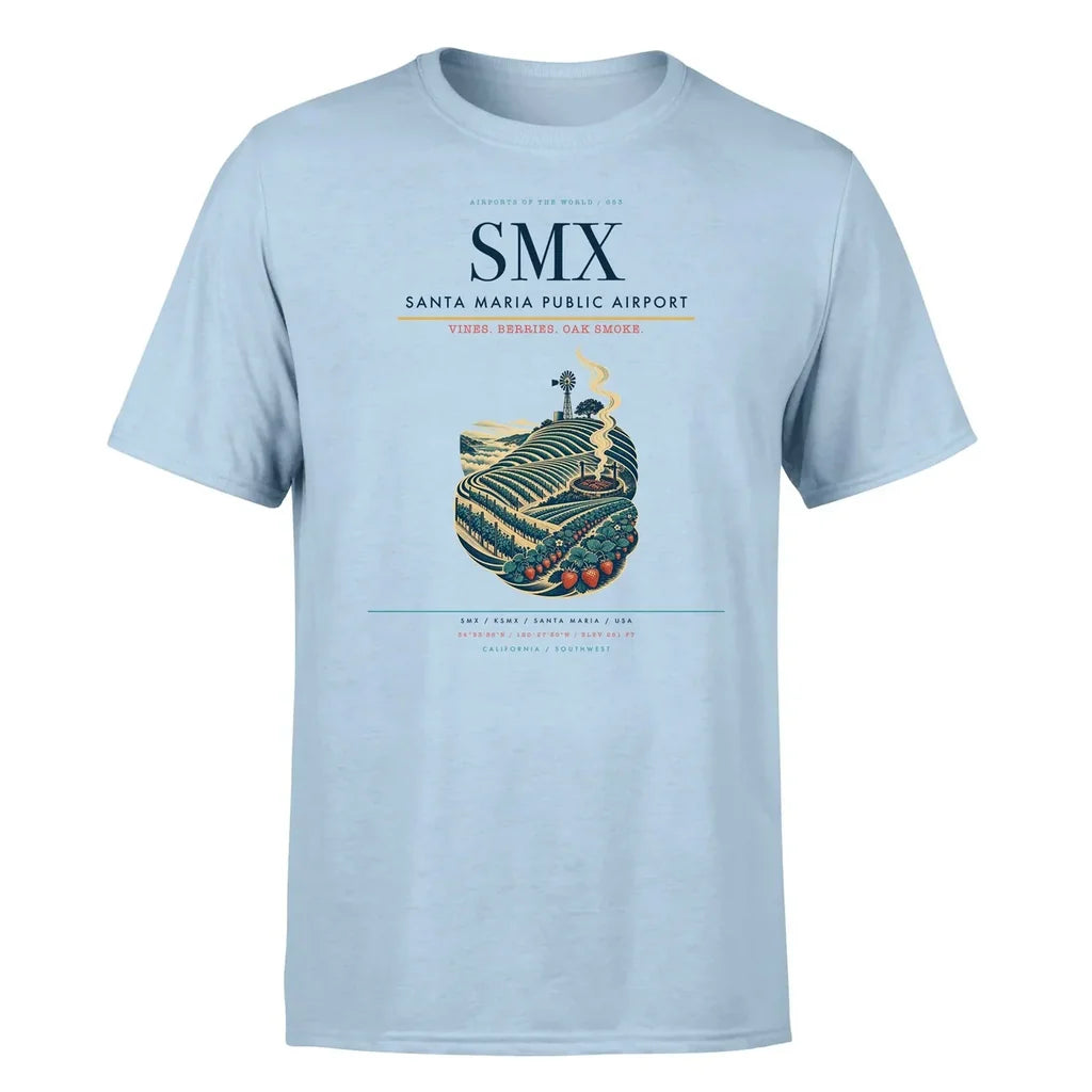 Santa Maria Public Airport (SMX) T-Shirt single-side front print in Light Blue | santa-maria-public-airport-smx-double-side-t-shirt