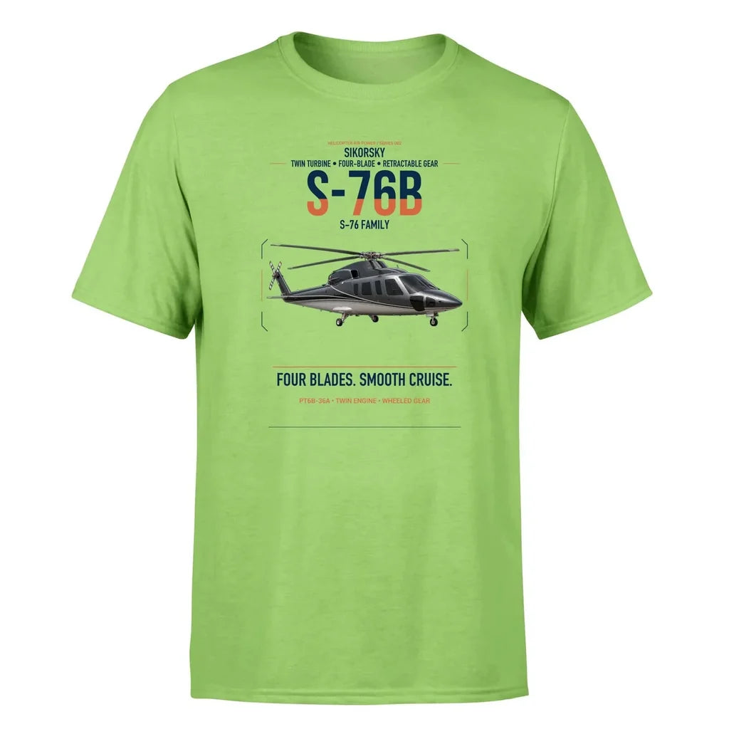 Sikorsky S-76B design on light green t-shirt, single-side print