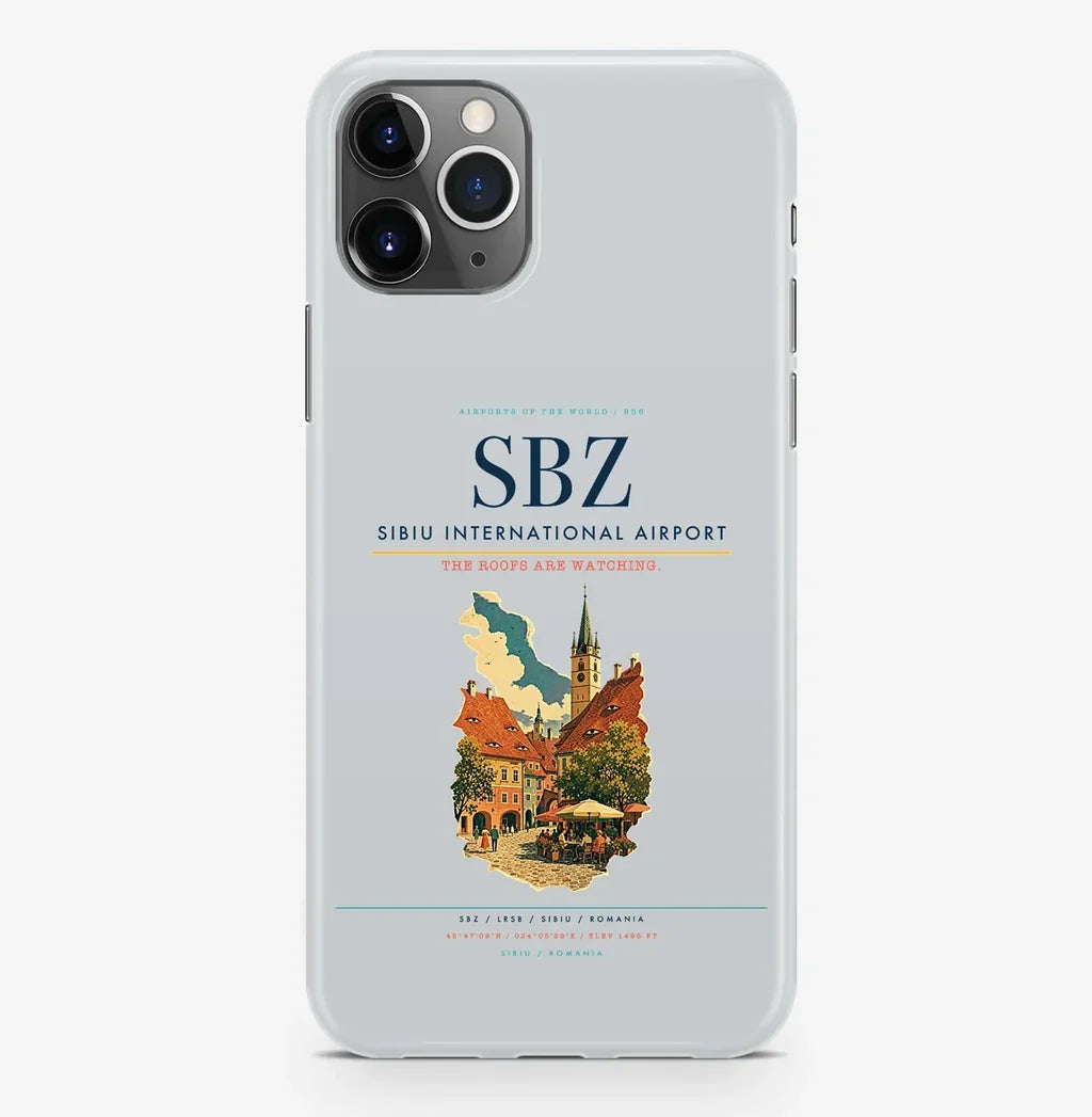 Sibiu Airport (SBZ) design on light gray iPhone 16 Pro MagSafe case