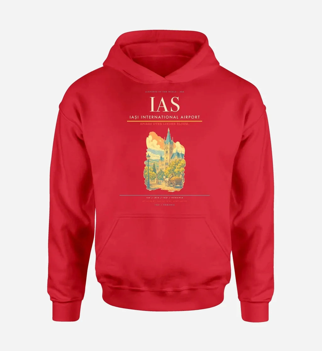 Iași International Airport (IAS) design on red hoodie single-side print