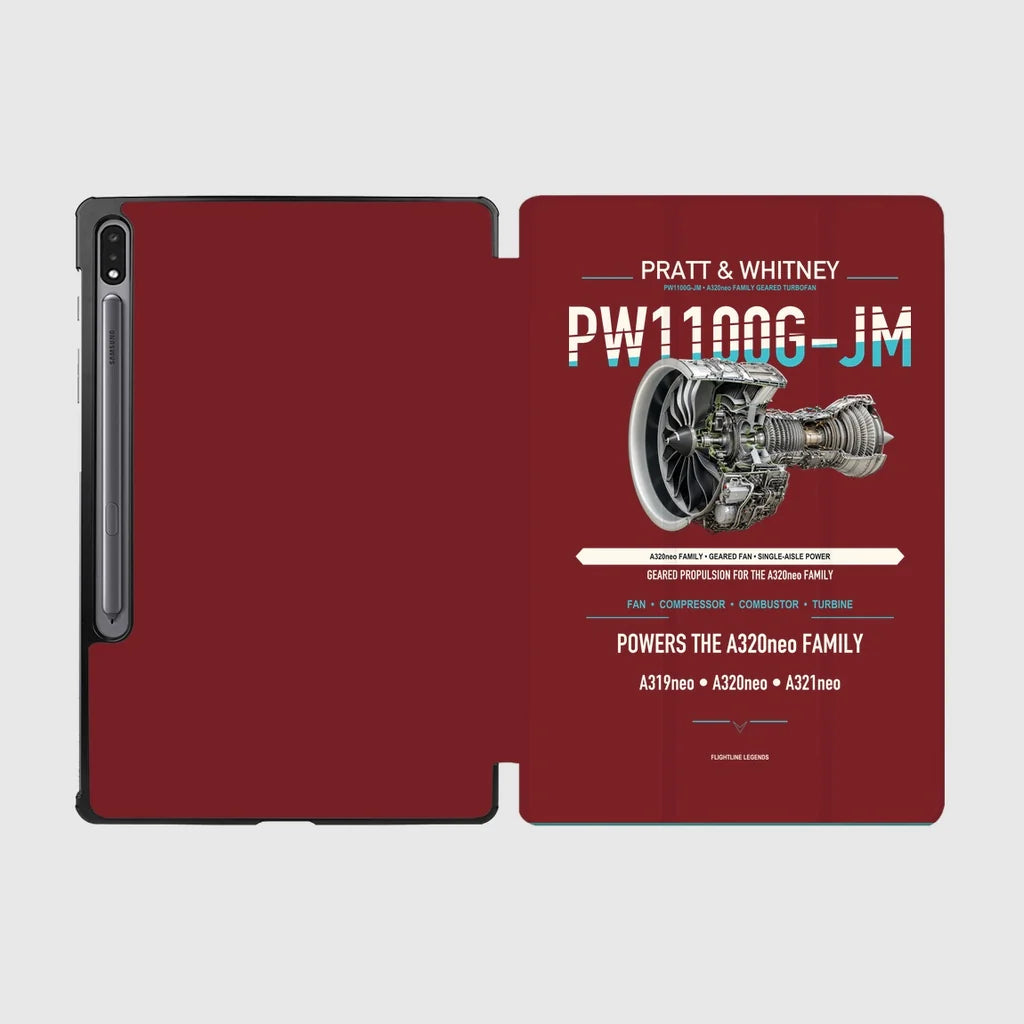 PW1100G-JM design on dark red samsung tablet tablet case