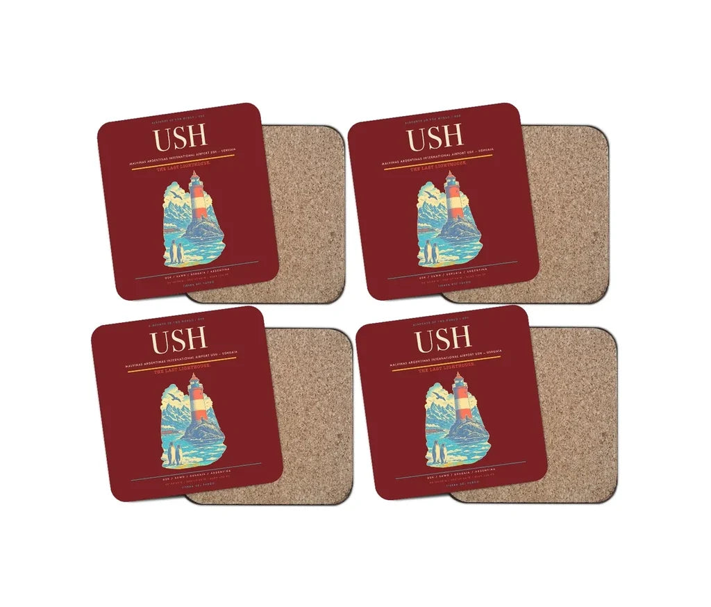 Malvinas Argentinas International Airport (USH) design on dark red 4 pieces set coaster