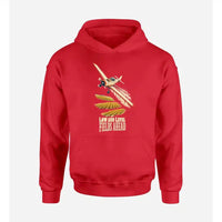 Thumbnail for SIGNAL 587 - Low And Level Fields Ahead design on red hoodie single side