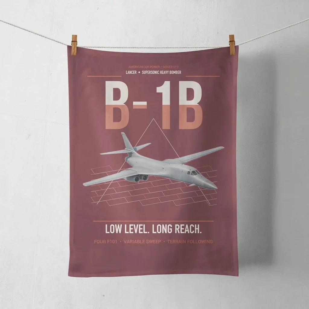 B-1B Lancer design on dark red towel