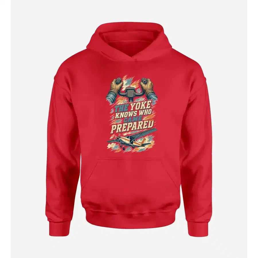 SIGNAL 646 - The Yoke Knows Who Came Prepared design on red hoodie single side