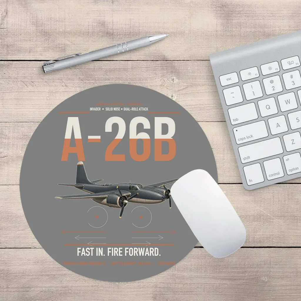 A-26B Invader design on gray round mouse pad