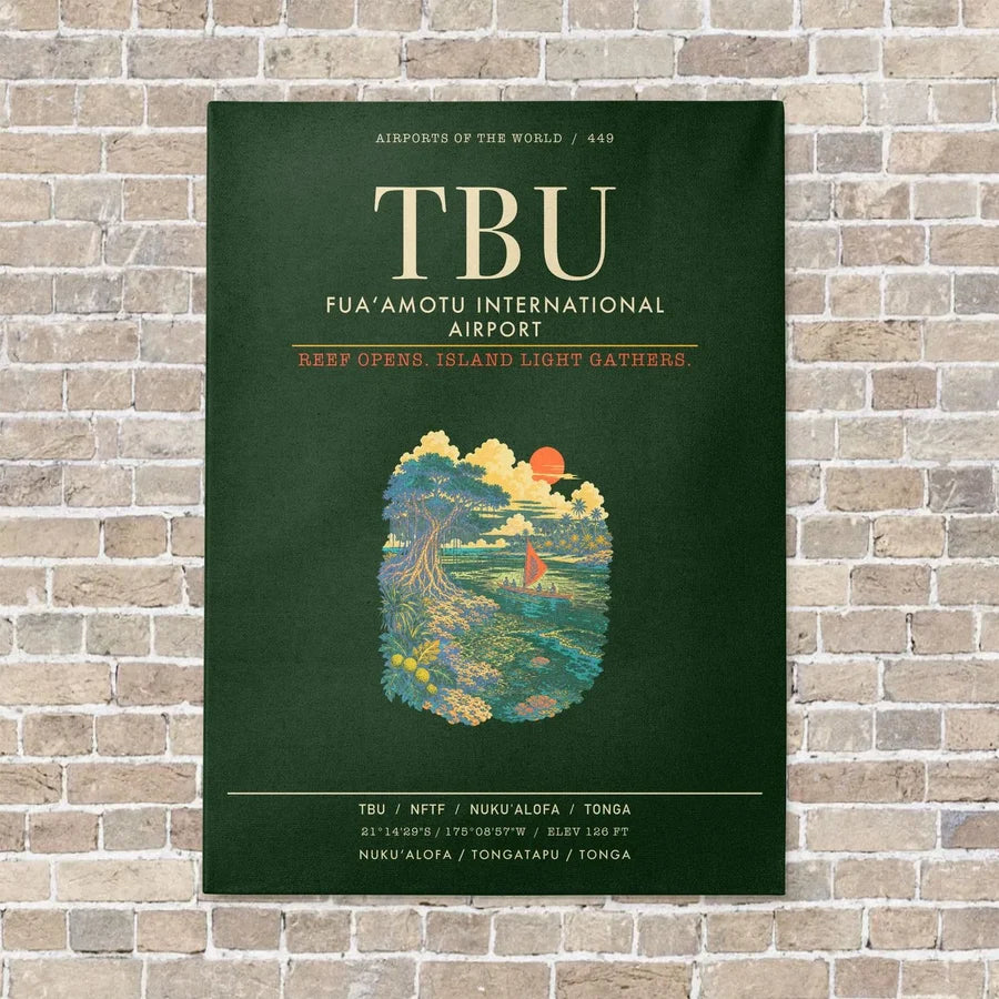 Fuaamotu International Airport TBU - Canvas Framed - Dark Green