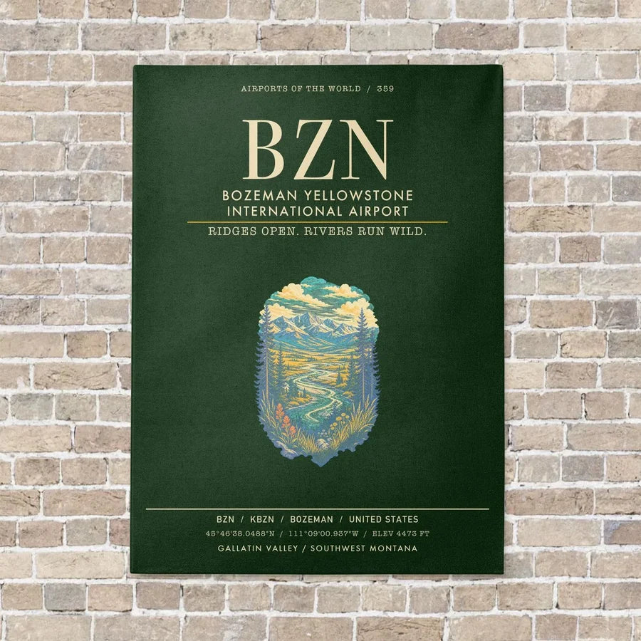 Bozeman Yellowstone International Airport BZN - Canvas Framed - Dark Green
