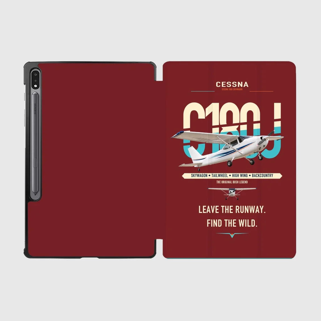 Cessna 180J Skywagon design on dark red samsung tablet tablet case
