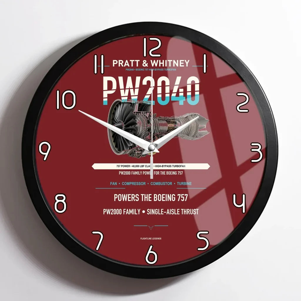 PW2040 design on dark red framed wall clock