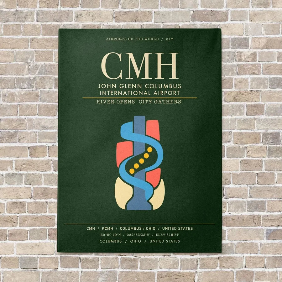 John Glenn Columbus International Airport CMH - Canvas Framed - Dark Green
