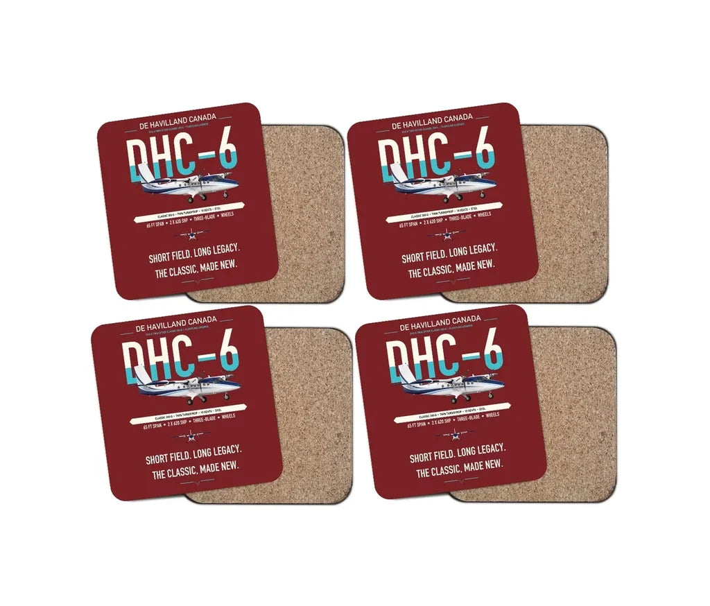 DHC-6 Twin Otter Classic 300-G design on dark red 4 pieces set coaster