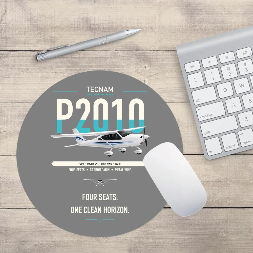 Tecnam P2010 design on gray round mouse pad