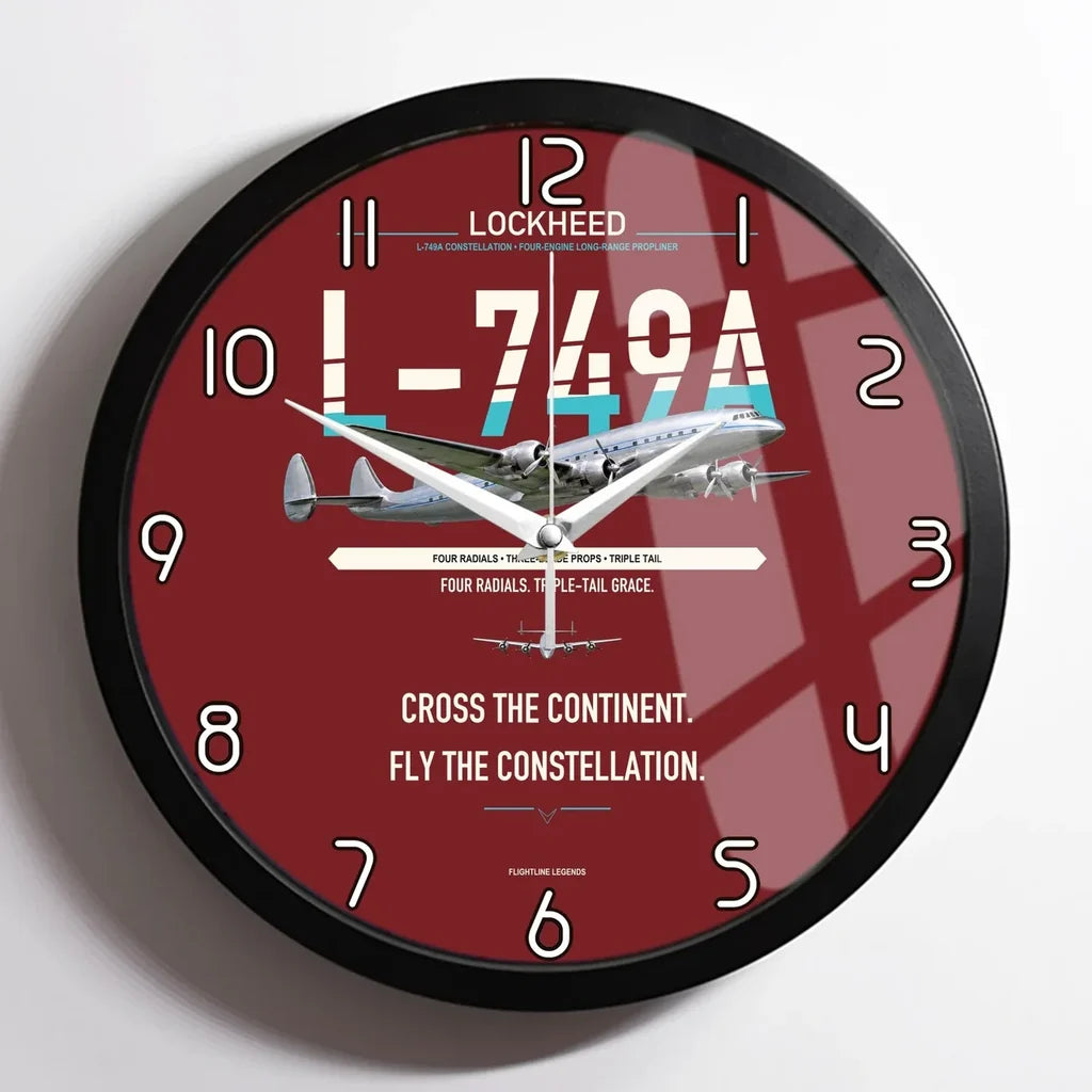 Lockheed L-749A Constellation design on dark red framed wall clock