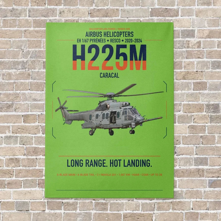 Airbus Helicopters H225M Caracal vertical canvas print - no frame - light green background