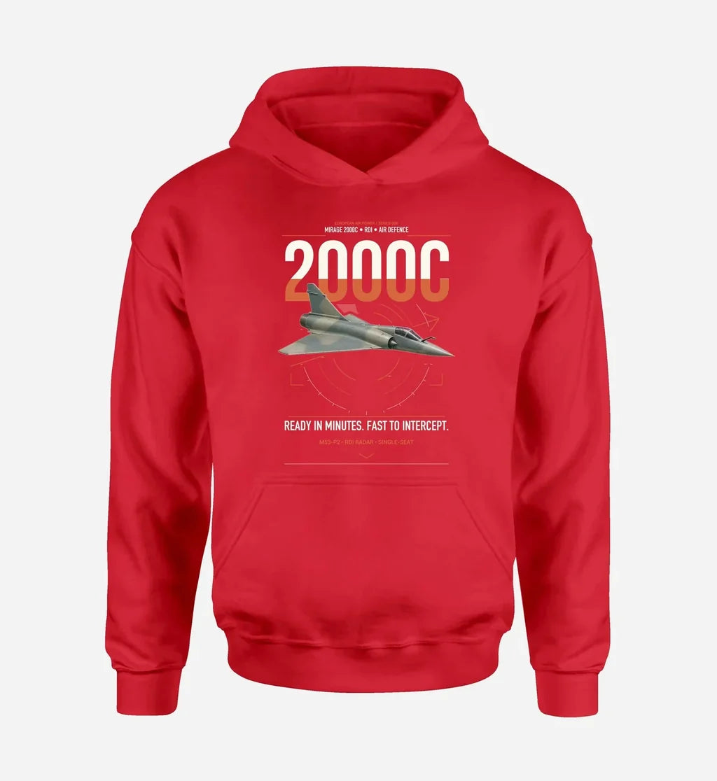 Dassault Mirage 2000C RDI design on red double-side hoodie, single-side print