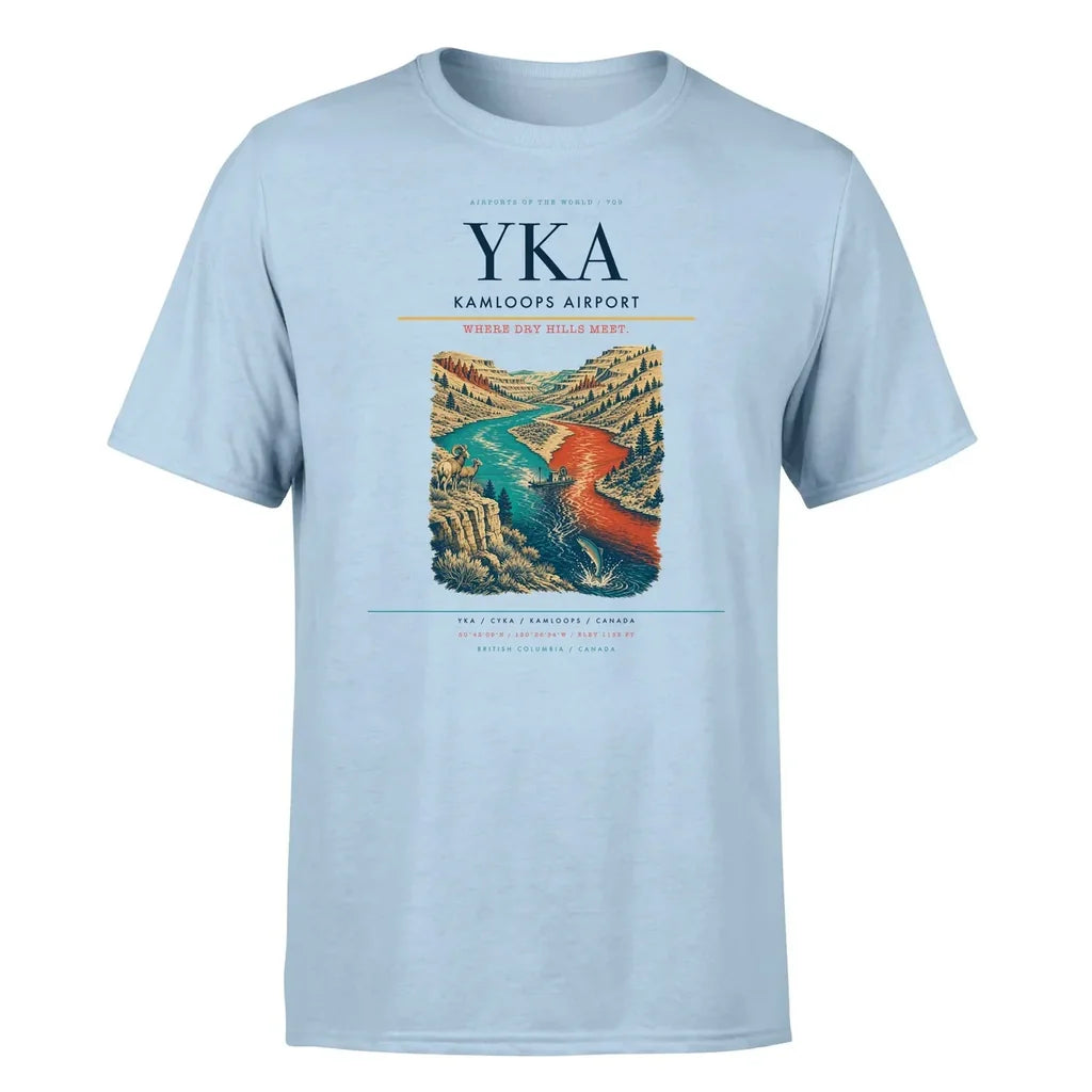 Kamloops Airport (YKA) T-Shirt single-side front print in Light Blue | kamloops-airport-yka-double-side-t-shirt