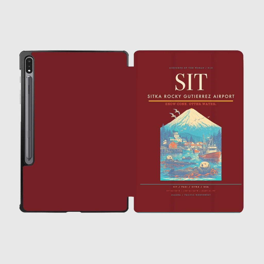 Sitka Rocky Gutierrez Airport (SIT) design on dark red samsung tablet tablet case