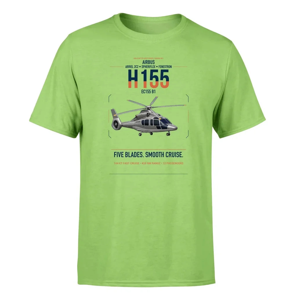 Airbus H155 EC155 B1 design on light green t-shirt, single-side print