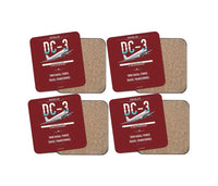 Thumbnail for Douglas DC-3 design on dark red 4 pieces set coaster