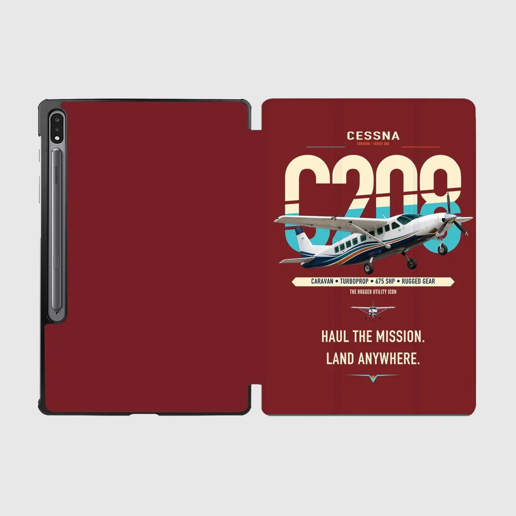 Cessna 208 Caravan design on dark red samsung tablet tablet case