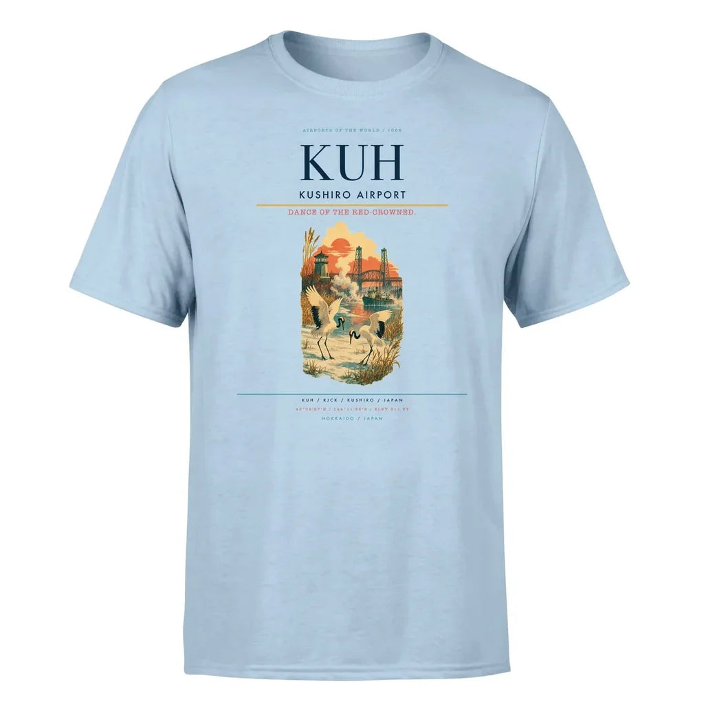 Kushiro Airport (KUH) T-Shirt single-side front print in Light Blue | kushiro-airport-kuh-double-side-t-shirt