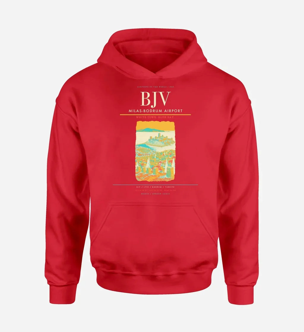 Milas-Bodrum Airport (BJV) design on red hoodie single-side print