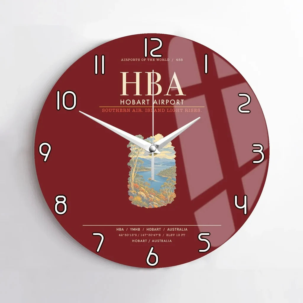 Hobart Airport HBA Wall-Clock No-Frame - Dark Red