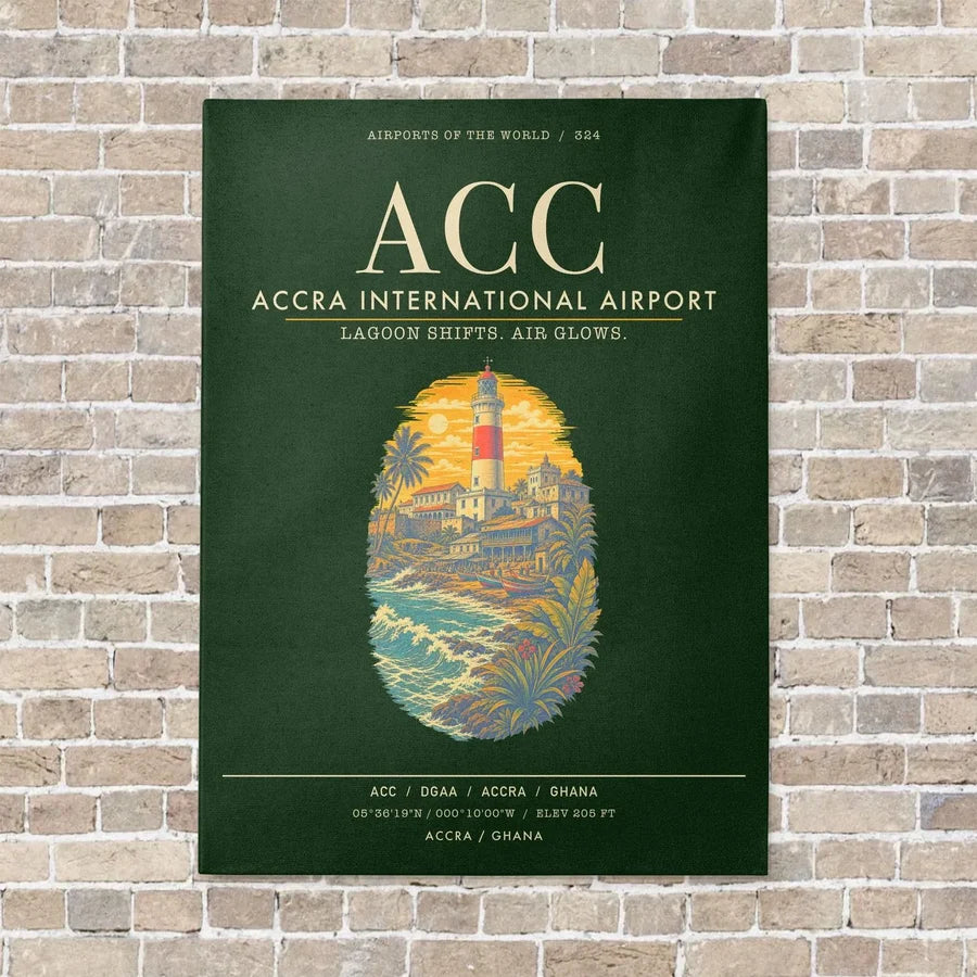Accra International Airport ACC - Canvas Framed - Dark Green