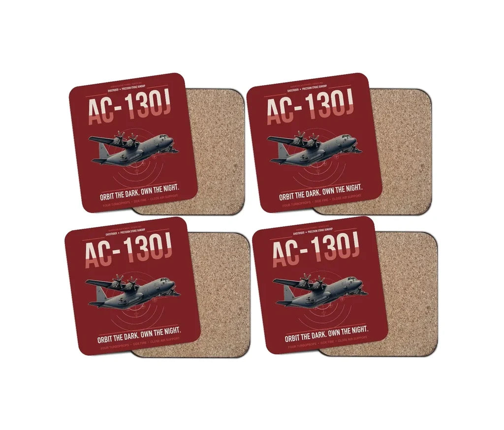 AC-130J Ghostrider design on dark red 4 pieces set coaster